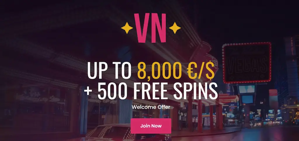 VegasNow Australia online casino homepage banner